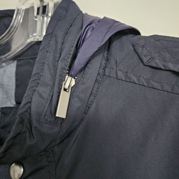 Original Navy Blue Windbreaker Parka Jacket Medium Zip Away Hood Lined Pockets - Picture 8 of 12